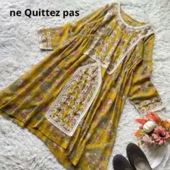 ヌキテパ　アナザーエディション　花柄プリントレースパイピングワンピース　刺繍