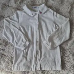 familiar ホワイト長袖シャツ 襟刺繍