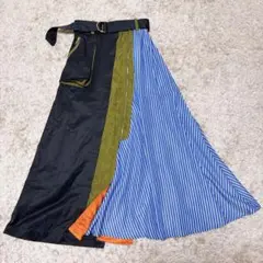 みよこ様　個性的 リズレー アシンメトリーフレアスカート ベルト付き 配色切替のサムネイル