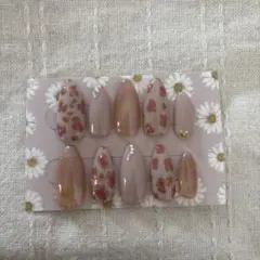 花柄ベージュネイルチップ10個セット