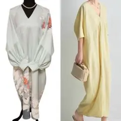 No.126 Vネックコクーンシルエットワンピースと10分袖ボレロ フレアリーブ