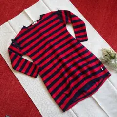 べべ　裏起毛　赤　ネイビー　ボーダー　ワンピース