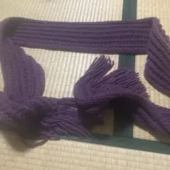 紫色フリンジ付きニットマフラー ロングマフラー