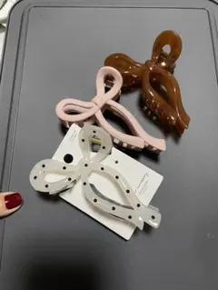 リボン型ヘアクリップ中型3個セット