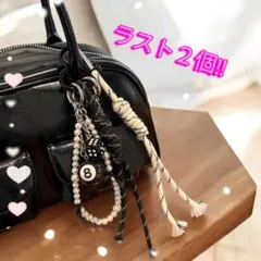 流行りの！！じゃらじゃらキーホルダー キーホルダー チャーム ハート鏡×黒