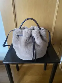 ブランド 銀座カネマツ ファー ショルダーバッグ 巾着 グレー ハンド 