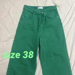 ZARA グリーン ワイドレッグデニム