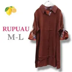 3『LUPUOA』紅色長袖襯衫 亮面【M-L】可當外套 格紋