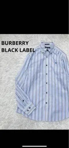 美品　バーバリーブラックレーベル　ホースロゴ刺繍　ストライプシャツ　メンズM