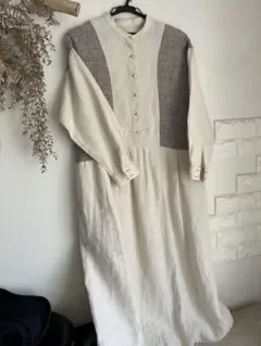 お値下げ中！作家リネン風　ウール ロングワンピース 長袖 F