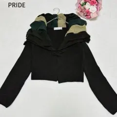 プライド＊ニットカーディガン ブラウン系 配色襟 デザインニット アウター