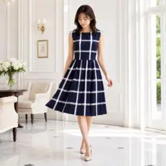 美品 アナイ ノースリーブ ワンピース ジャガード 36 ネイビー ロング