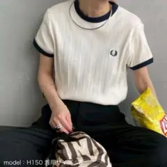 FRED PERRY 別注ランダムリブ ワンポイントロゴ刺繍 リンガーTシャツ