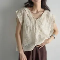 ブラウス シャツ コードレースフレンチスリーブコットンブラウス THE Yon