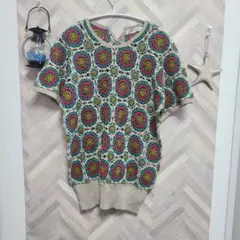 ヴィンテージ ニット かぎ針 ベスト カラフルMサイズ