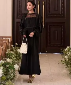 forksy. レース切り替え袖フリルボレロ&キャミワンピースセット