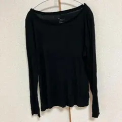 美品☆レディース 長袖Tシャツ 【L】ブラック リブ編み シンプル カジュアル