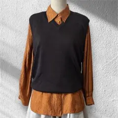 vintage Vネック ニットベスト レイヤード レトロ クラシック トラッド