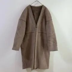 4323 ムートンコート　ノーカラー　アウター　裏ボア　もこもこ　ベージュ