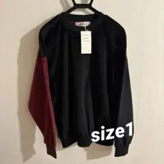 Time is on ベロア クルーネック ブラック×ワイン Size1