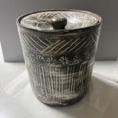陶器製水差し 蓋付き ダークグレー　清和窯、三嶋