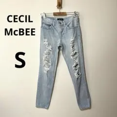 美品　セシルマクビー　ライトブルー　S ダメージ　スキニー　デニム