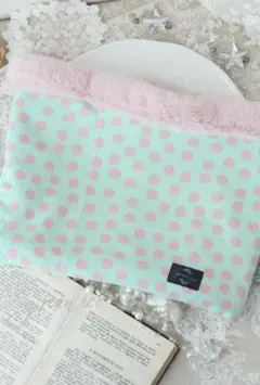 新品　ネックウォーマー　ハンドメイド　ミントグリーン　ピンク　ドット柄　ファー