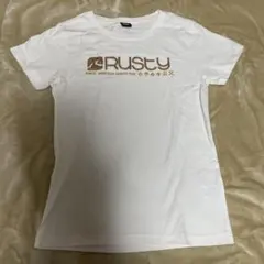 RUSTY ラスティ スパンコールロゴ Tシャツ ホワイト×ゴールドLサイズのサムネイル