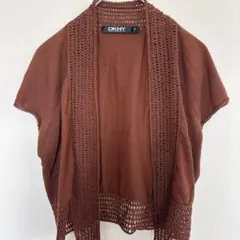 【美品】DKNY かぎ針編み コットンカーディガン 茶 P ダナキャランのサムネイル