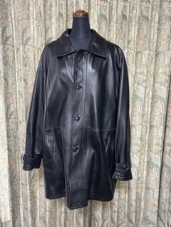 イタリア製　メンズ　レザーコートジャケット 黒 本革:BERA PELLE製