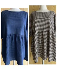 ギンガムチェック　ペプラムプルオーバーLサイズ　タグ付き　チュニック2枚セット
