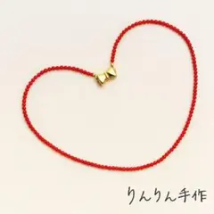 血赤珊瑚♪マグネットリボン☆sliverボタン☆サンゴネックレス『りんりん手作』