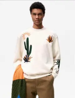 ZARA コントラスト　エンブロイダリー　スウェットシャツ