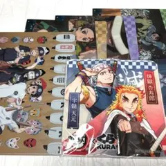 【未使用】鬼滅の刃 × くら寿司コラボグッズ5点（クリアファイル・ハンドタオル）