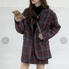 チェック柄 ジャケット スカート セットアップ