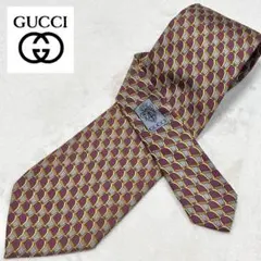 美品 GUCCI ボルドー ビジネス ネクタイ 幾何学模様