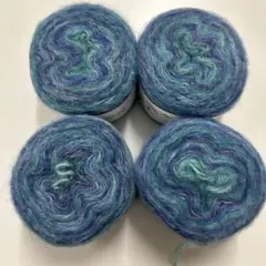モヘア風段染めグラデーション毛糸 ブルーグリーン系100g*4玉セット約330m