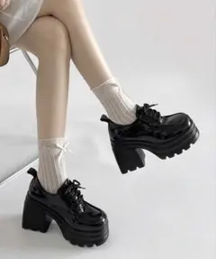 【最終値下げ】SHEIN 10cm 超ハイヒール エナメルレザー 厚底 ブーツ