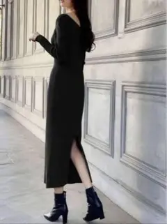 GRL Vネッククロスバックスリットロングワンピース