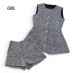 グレイル フリージアツイードベスト×ショートパンツセットアップ【F】白黒