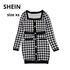 【SHEIN】千鳥柄 スクエアネック ミニワンピース 長袖