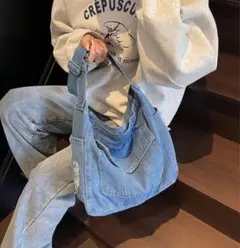 デニム トートバッグ ショルダー かばん 通勤 通学 カジュアル 大容量