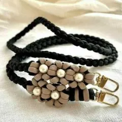 スマホ　ストラップ　パラコード　コットンパール　ハンドメイド　ブラック　ベージュ