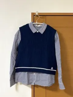 pom ponette junior ギンガムチェックシャツ ベスト セット