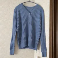 新品タグ付き セゾンドパピヨン 長袖 トップス ニット ブルー Mサイズ
