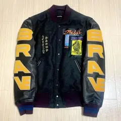 DIESEL ディーゼルワッペンウールスタジャン レザージャケット ブラック