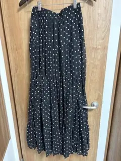 フレアロングスカート ブラック/ホワイトドット