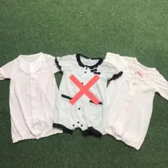 【特価】薄手2枚組ロンパース　花柄　水玉リボン　レース