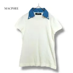 マカフィー MACPHEE 襟切替ニット 半袖 S 白 青 綿100% 薄手のサムネイル