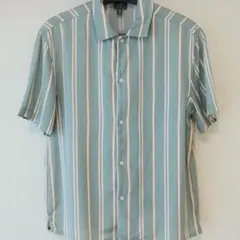 H&M ストライプ半袖シャツ メンズM 水色 爽やか 春夏